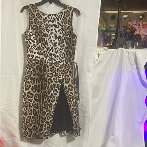 Cato Brown Tan Asymmetrical Slit Sheath Dress